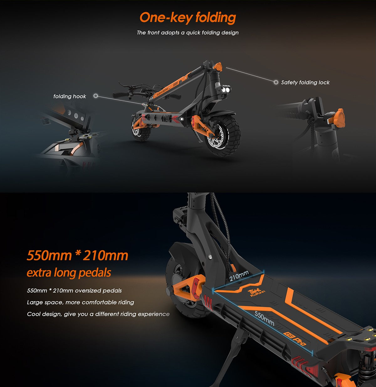 KuKirin G3 pro Folding Electric Scooter 2400W 52V 23.4AH 65km/h Max Range 80KM 10" Off-road Tires Front and rear Dual Motor