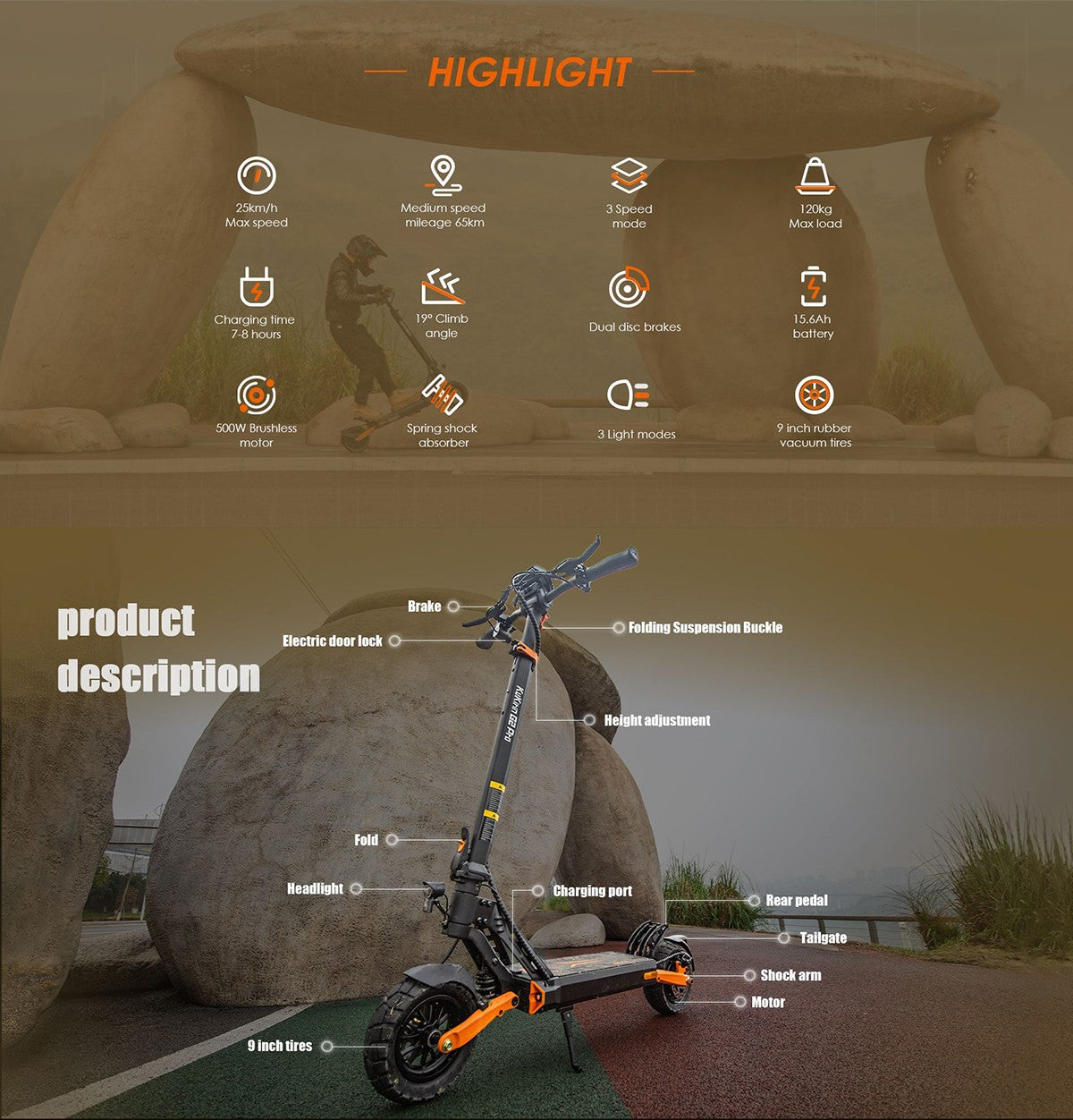 KuKirin G2 Pro (VMP) Folding Electric Vehicles, 500W Motor, 48V 15.6Ah Battery, 9 Inch Vacuum Tire, 25 km/h Max Range 65KM