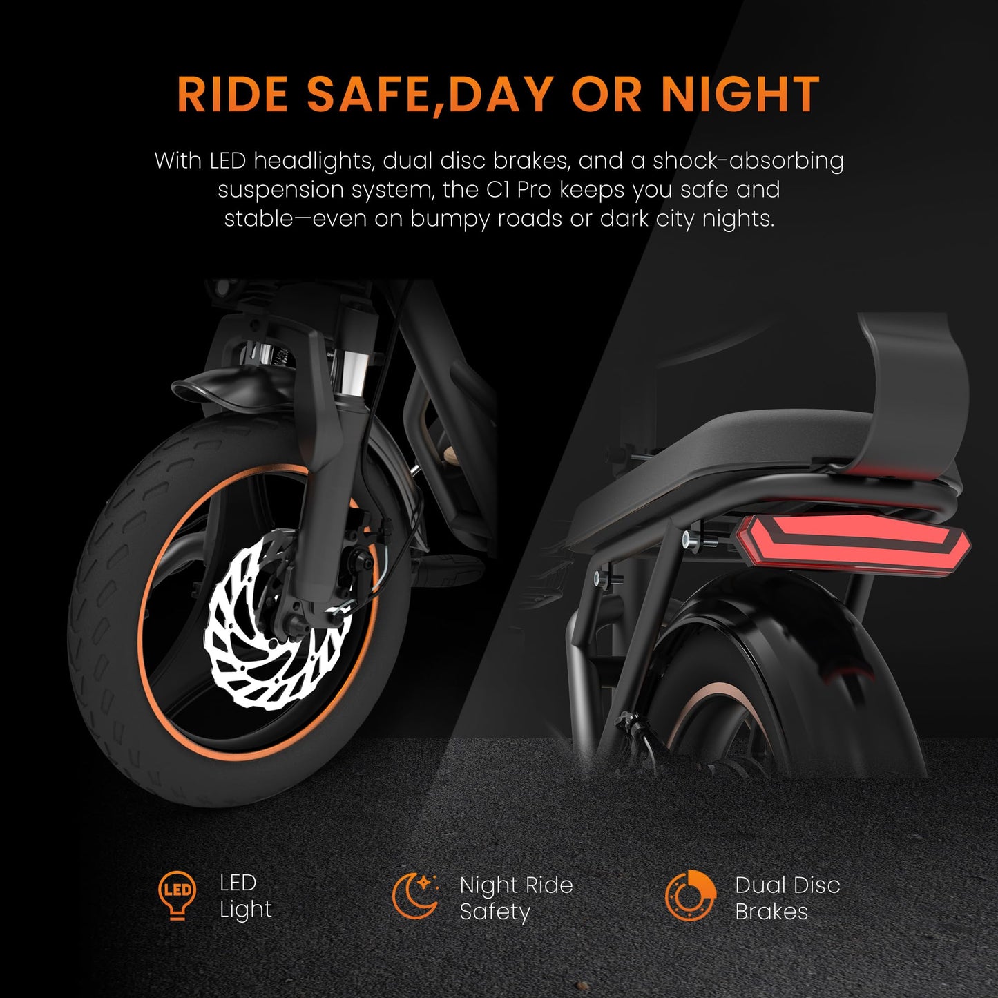 Kukirin C1 PRO Folding Electric Scooter 800W 48V 26AH 45KM/H Max Range 100KM Disc brake