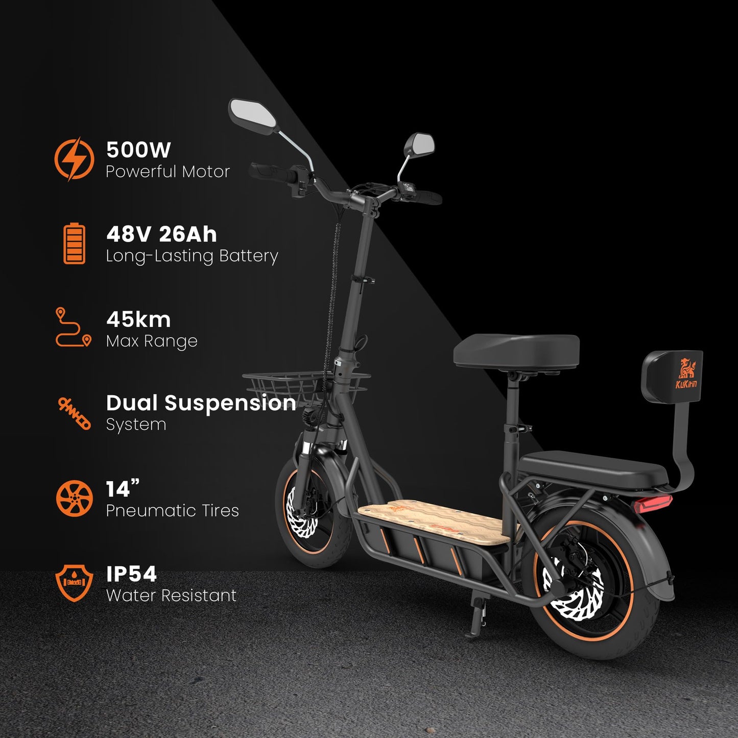 Kukirin C1 PRO Folding Electric Scooter 800W 48V 26AH 45KM/H Max Range 100KM Disc brake