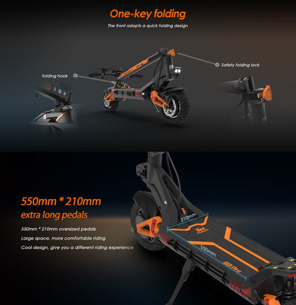 KuKirin G3 pro Folding Electric Scooter 2400W 52V 23.4AH 65km/h Max Range 80KM 10" Off-road Tires Front and rear Dual Motor