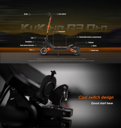 KuKirin G3 pro Folding Electric Scooter 2400W 52V 23.4AH 65km/h Max Range 80KM 10" Off-road Tires Front and rear Dual Motor