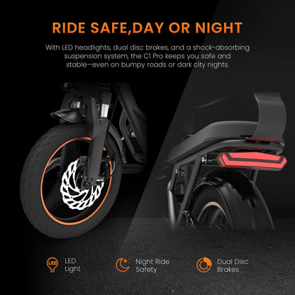 Kukirin C1 PRO Folding Electric Scooter 800W 48V 26AH 45KM/H Max Range 100KM Disc brake