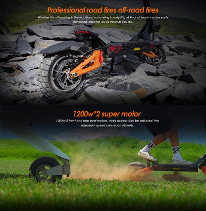 KuKirin G3 pro Folding Electric Scooter 2400W 52V 23.4AH 65km/h Max Range 80KM 10" Off-road Tires Front and rear Dual Motor
